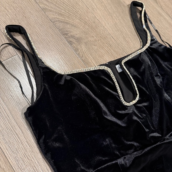 Self-Portrait Black Velvet Midi Dress US12 - Picture 7 of 13